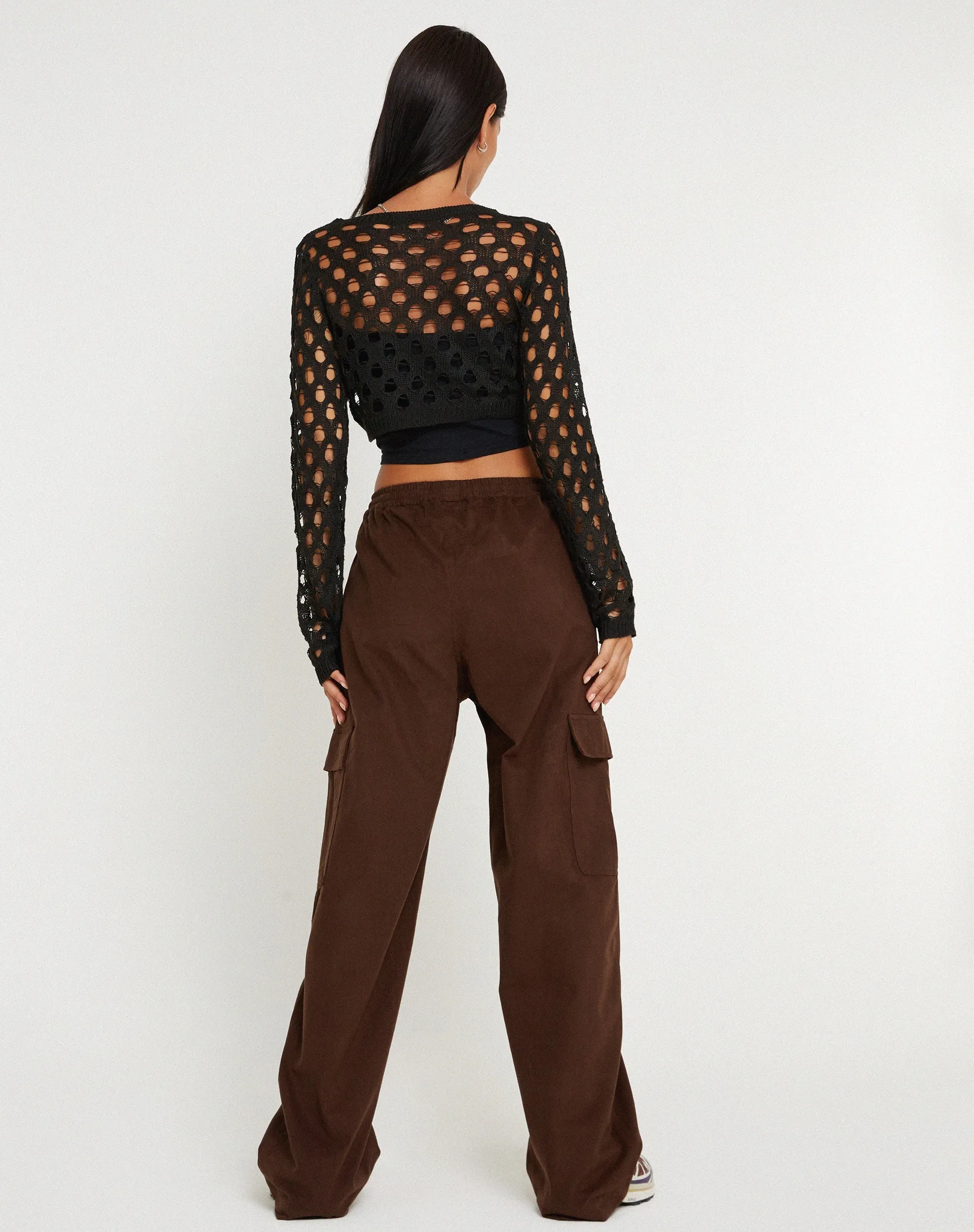 Geona Wide Leg Cargo Trouser in Brown