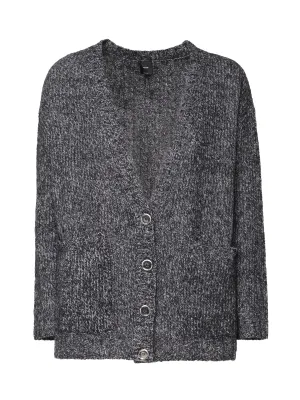 Grey Melange Long Wool Blend Cardigan