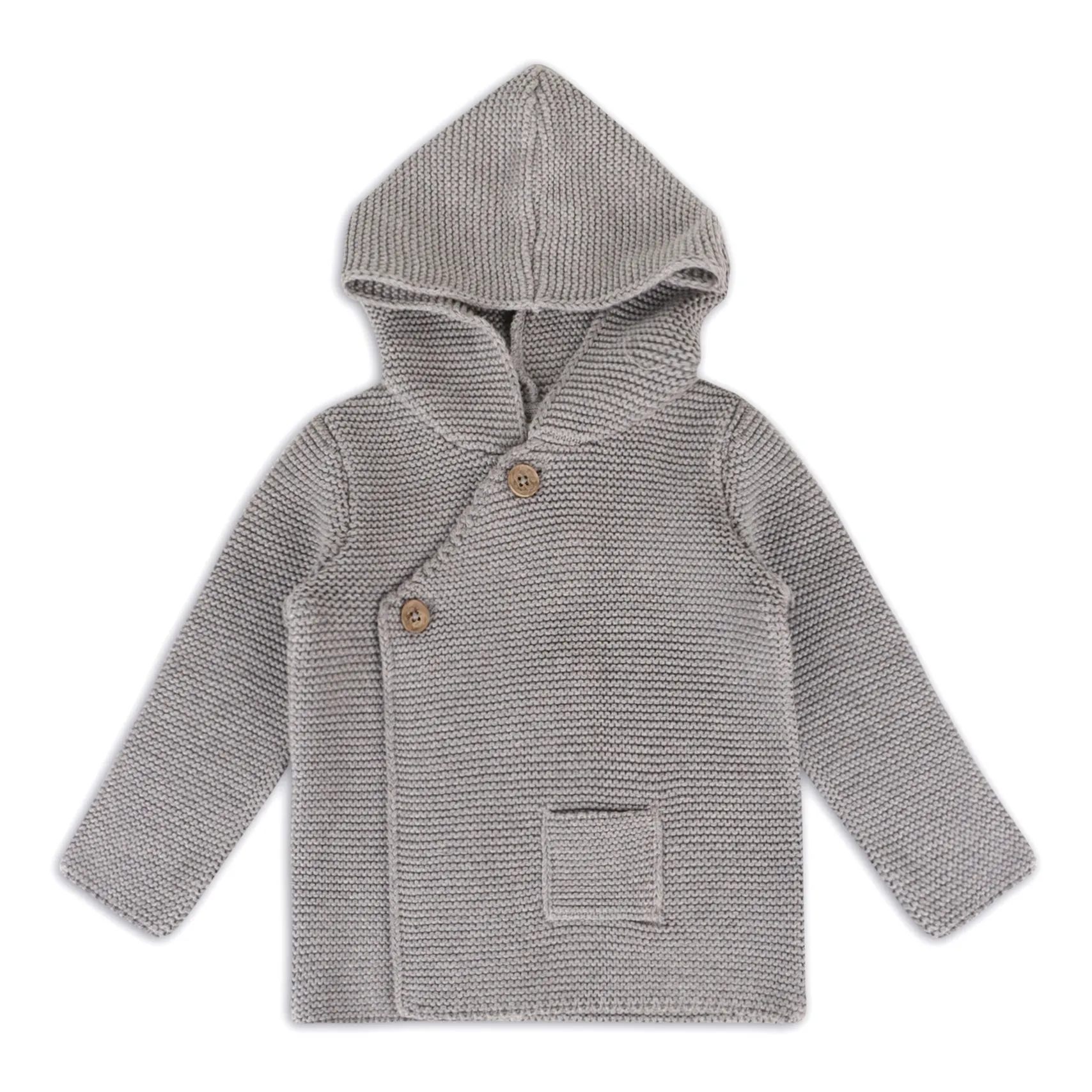 Hooded Button & Pocket Sweater - Heather Grey