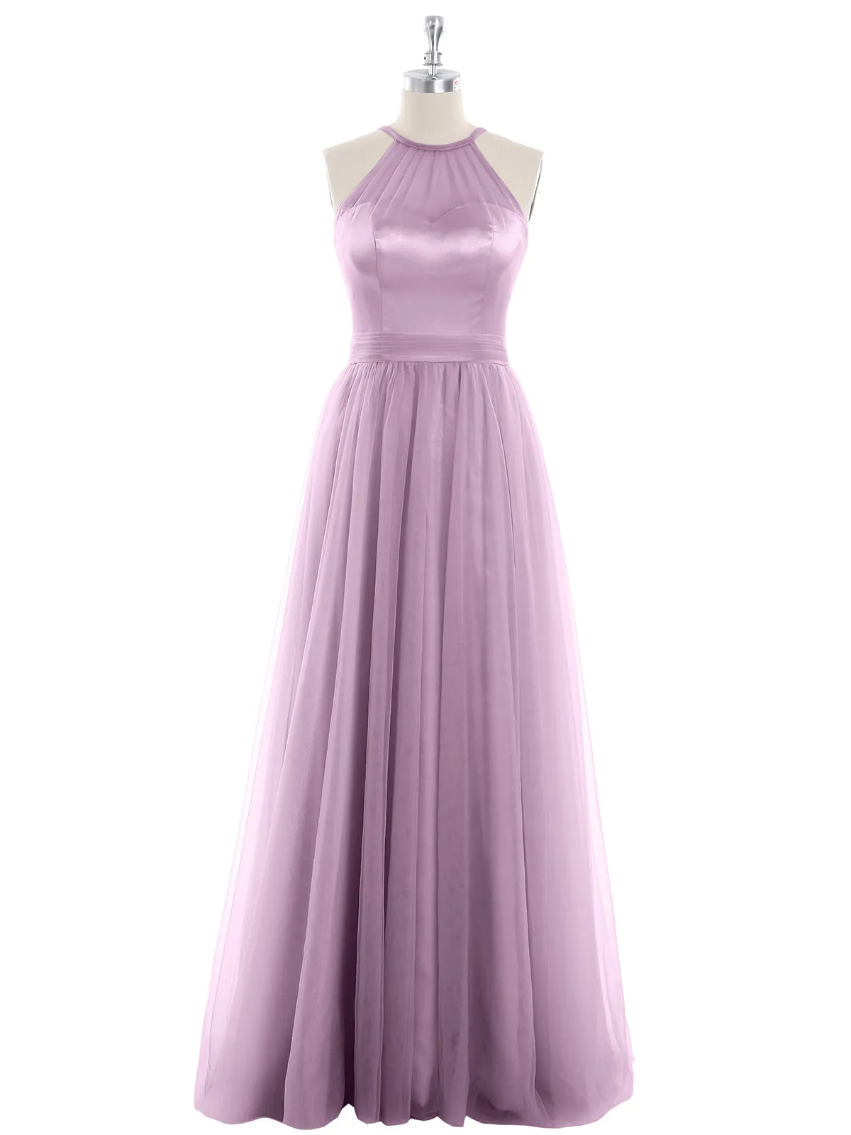 Illusion Neckline Long Tulle Dress-Wisteria Plus Size