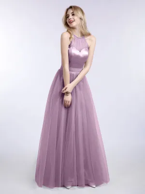 Illusion Neckline Long Tulle Dress-Wisteria Plus Size