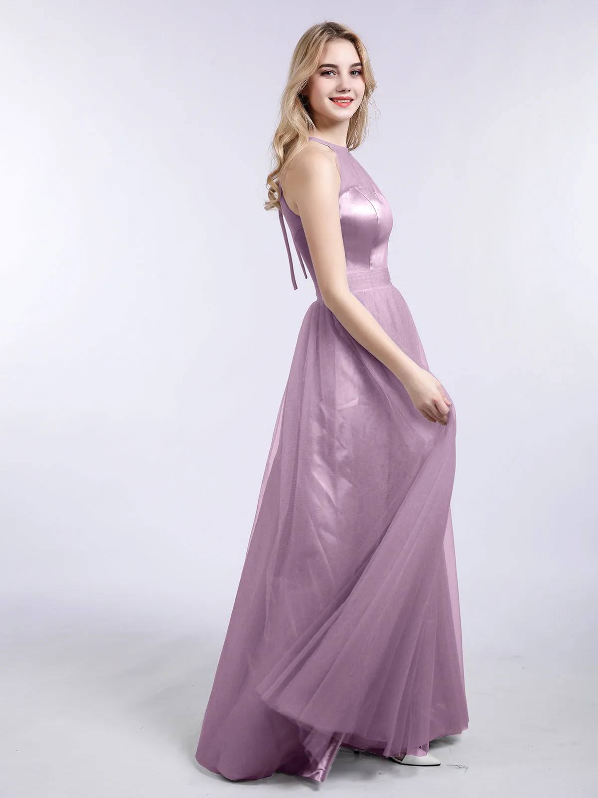 Illusion Neckline Long Tulle Dress-Wisteria Plus Size