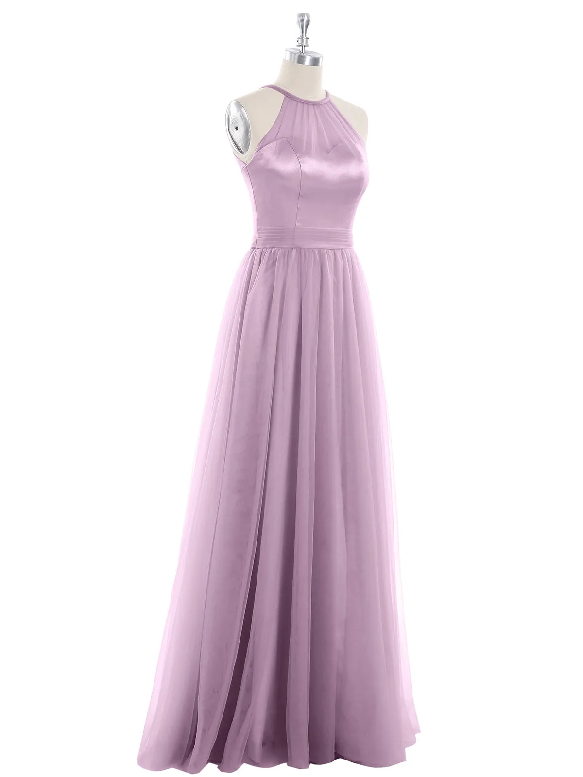 Illusion Neckline Long Tulle Dress-Wisteria Plus Size