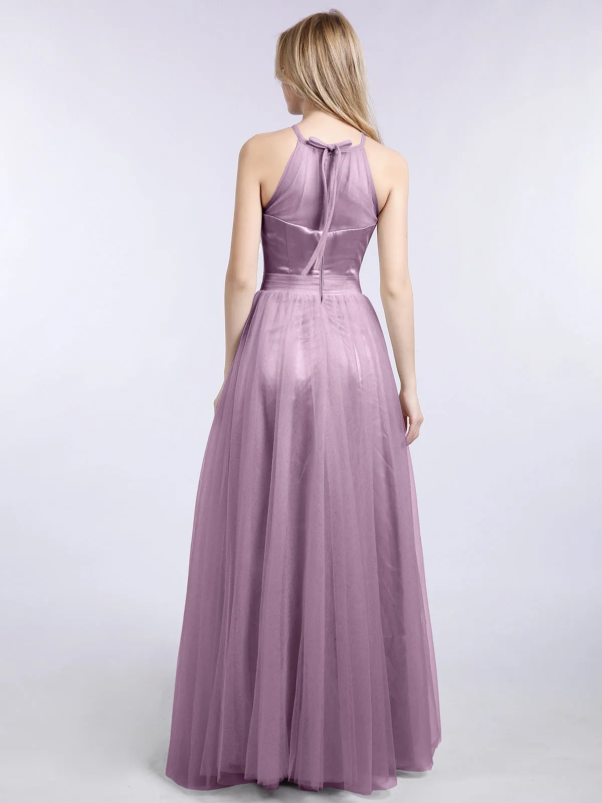 Illusion Neckline Long Tulle Dress-Wisteria Plus Size