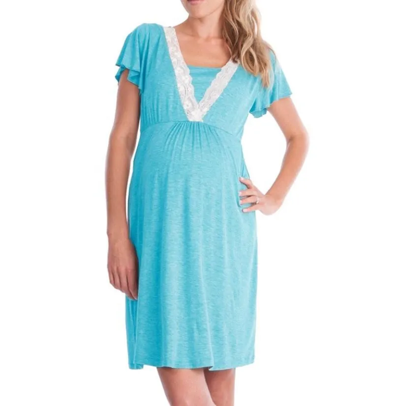 Lace Turquoise Maternity and Nursing Casual Dress