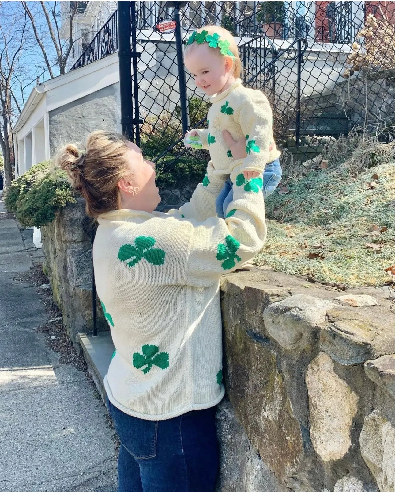 Ladies Ivory Shamrock Sweater