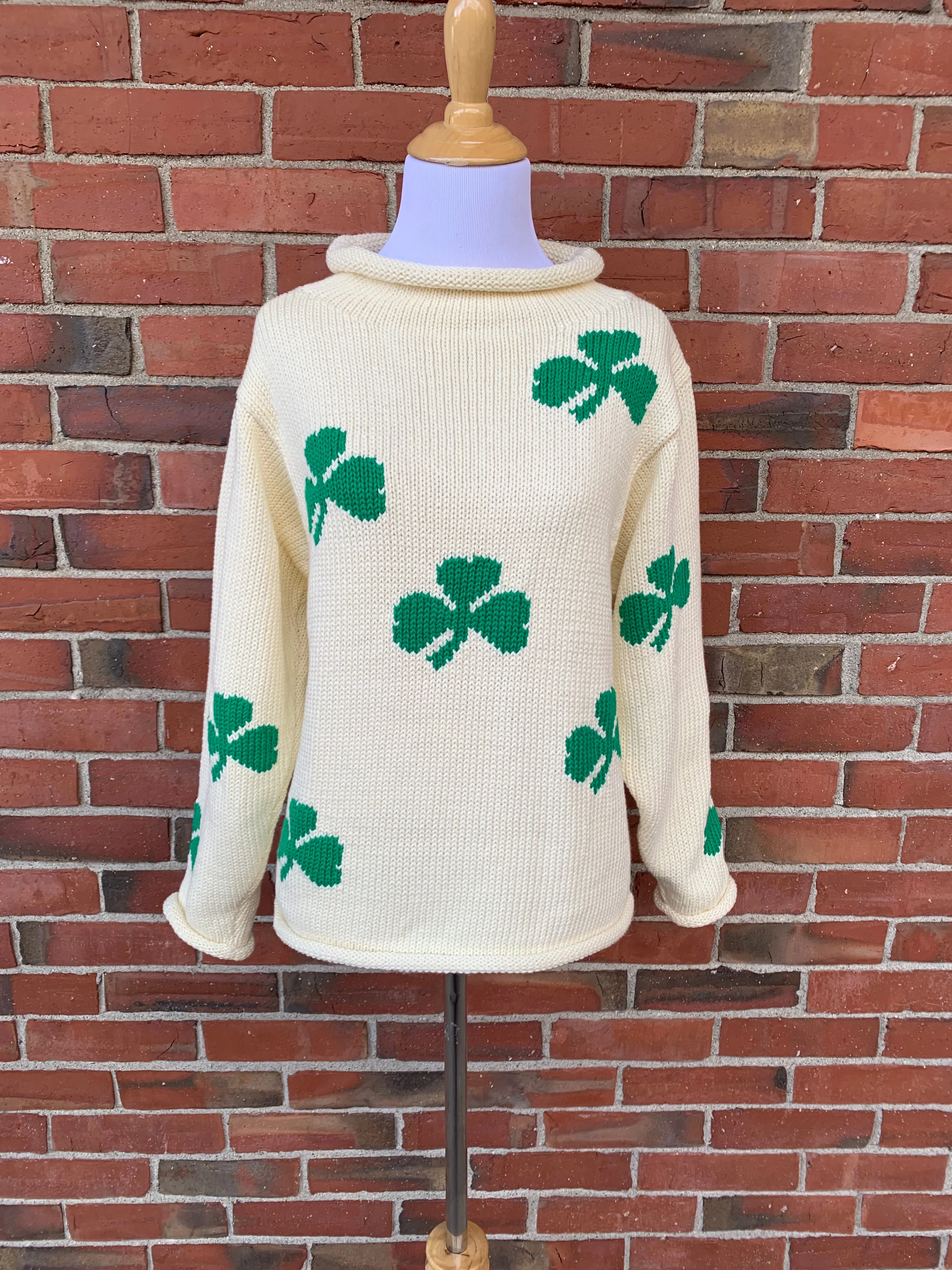 Ladies Ivory Shamrock Sweater