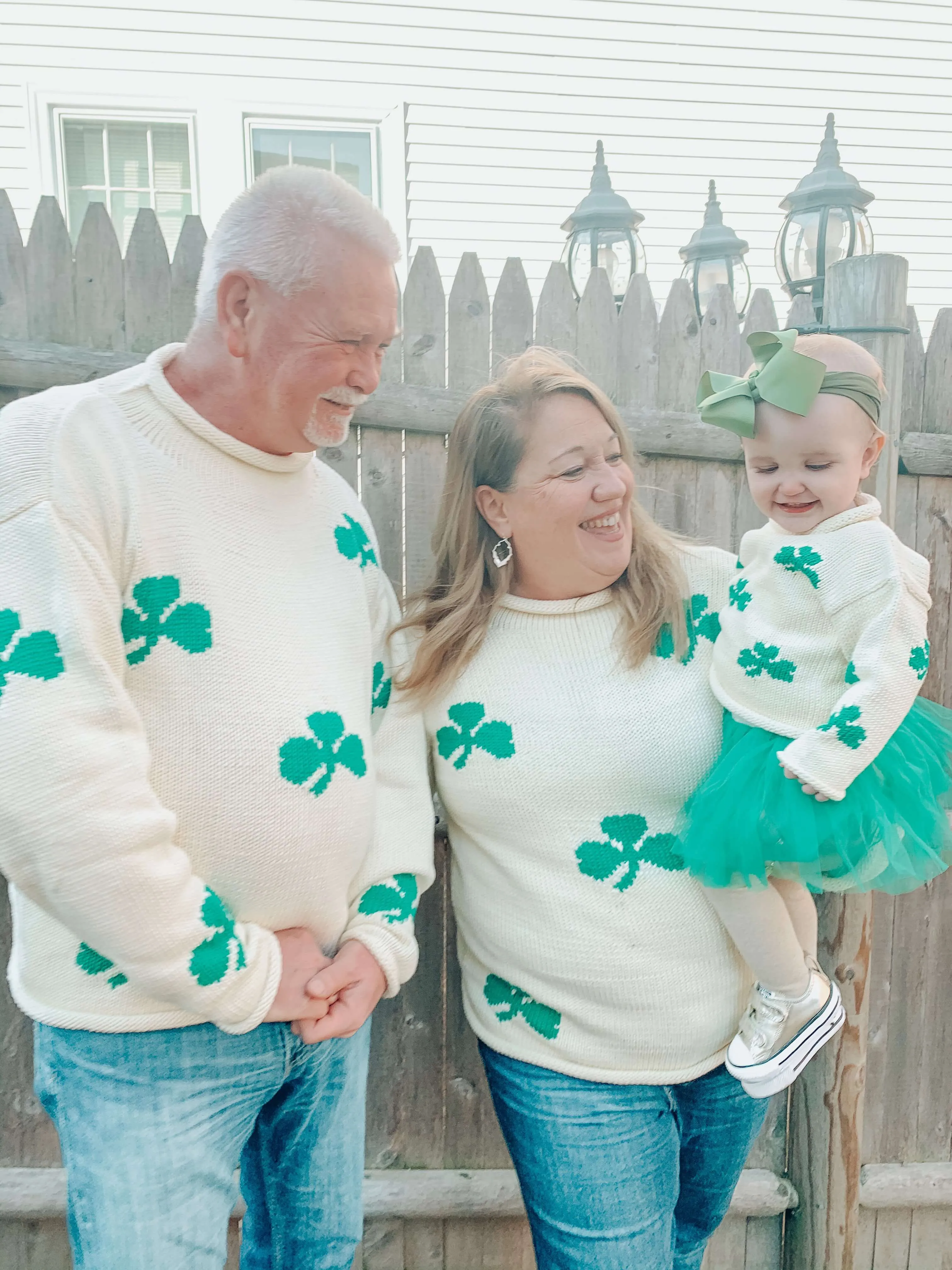 Ladies Ivory Shamrock Sweater