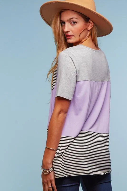 Lavender Color Block Stripe Shirt