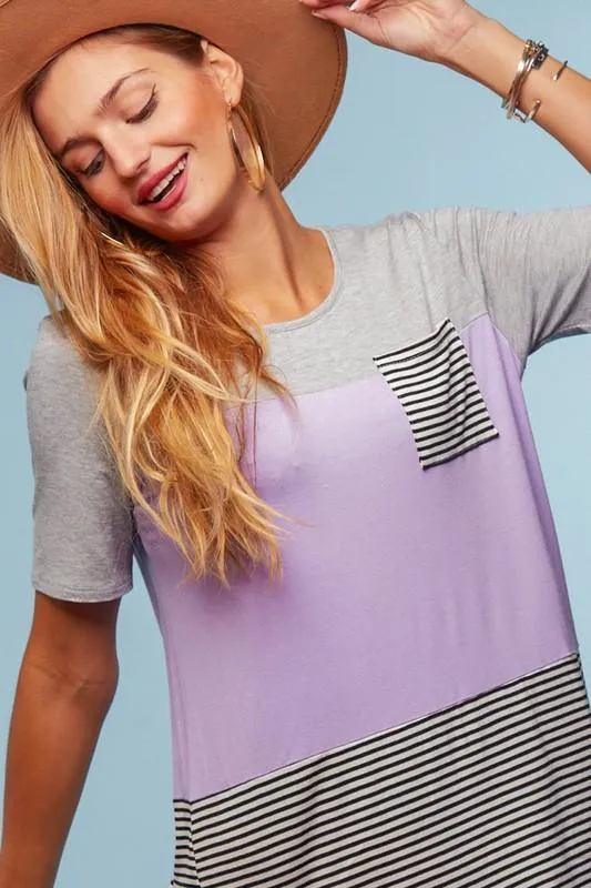 Lavender Color Block Stripe Shirt