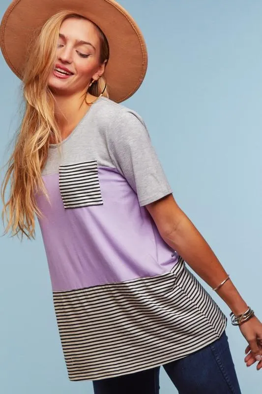 Lavender Color Block Stripe Shirt