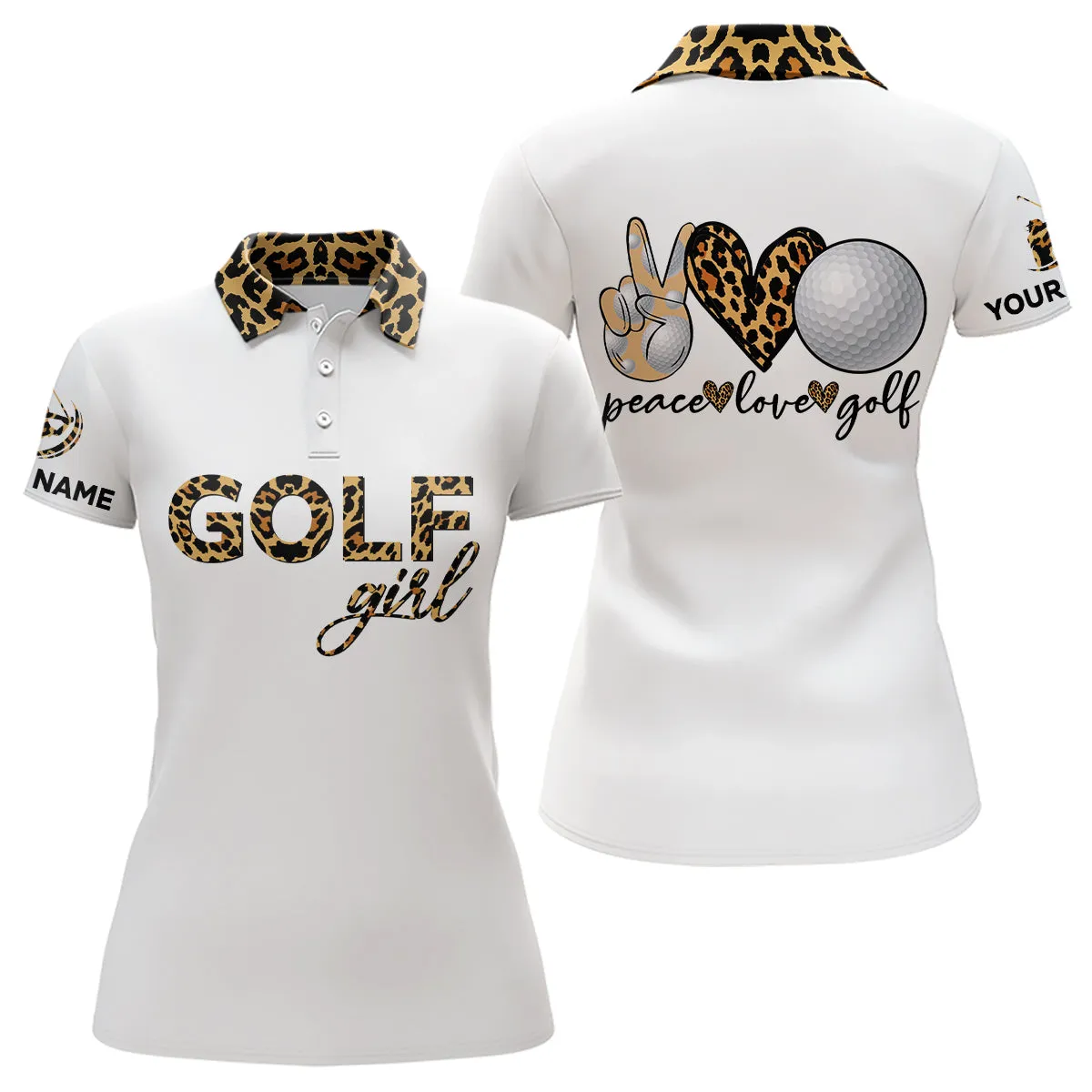 Leopard Golf Girl Peace Love Golf Women Sleeveless Polo Shirt Custom Golf Shirts For Women Golf Gifts