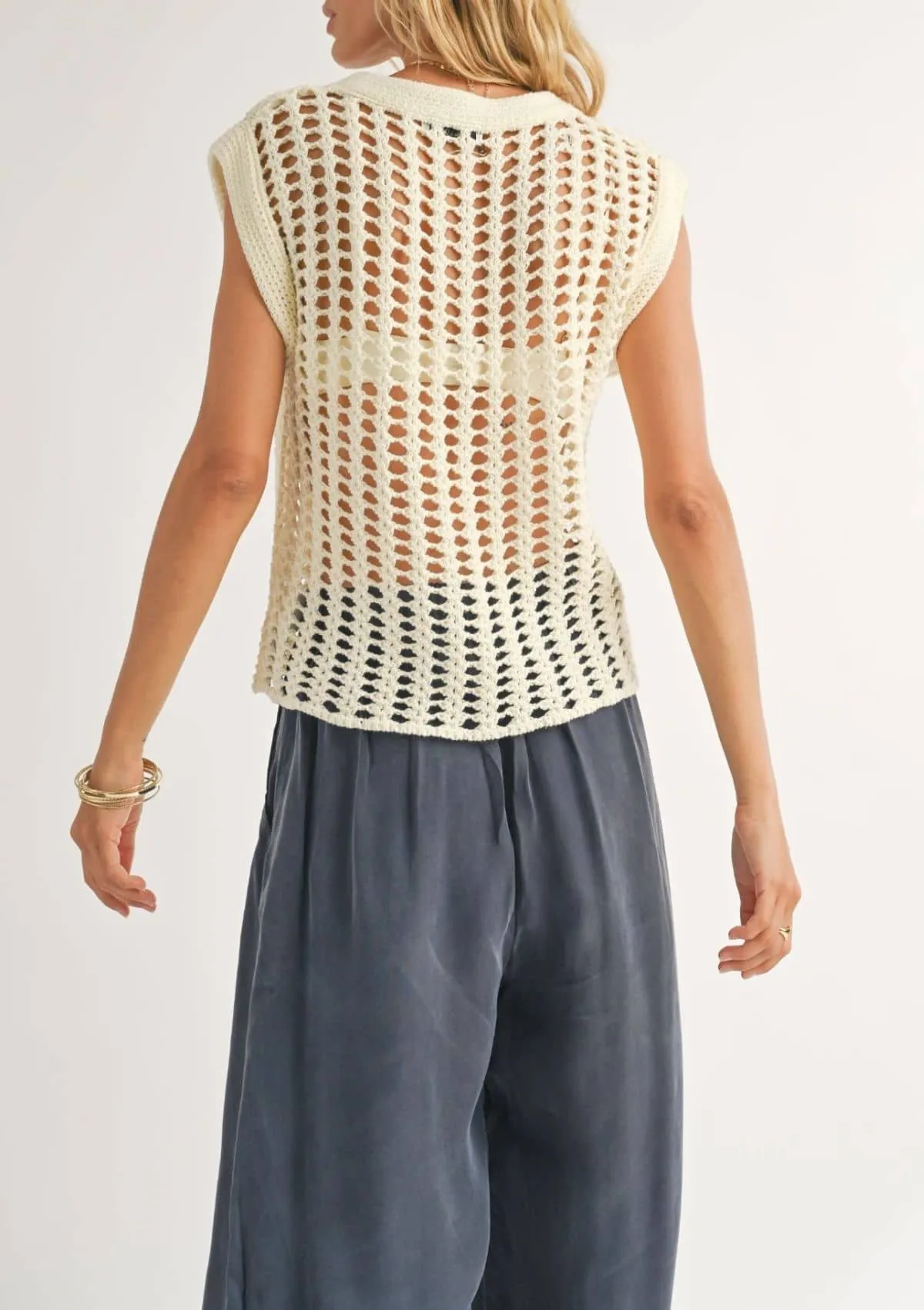 Lexi Open Knit Sweater Vest - Ivory