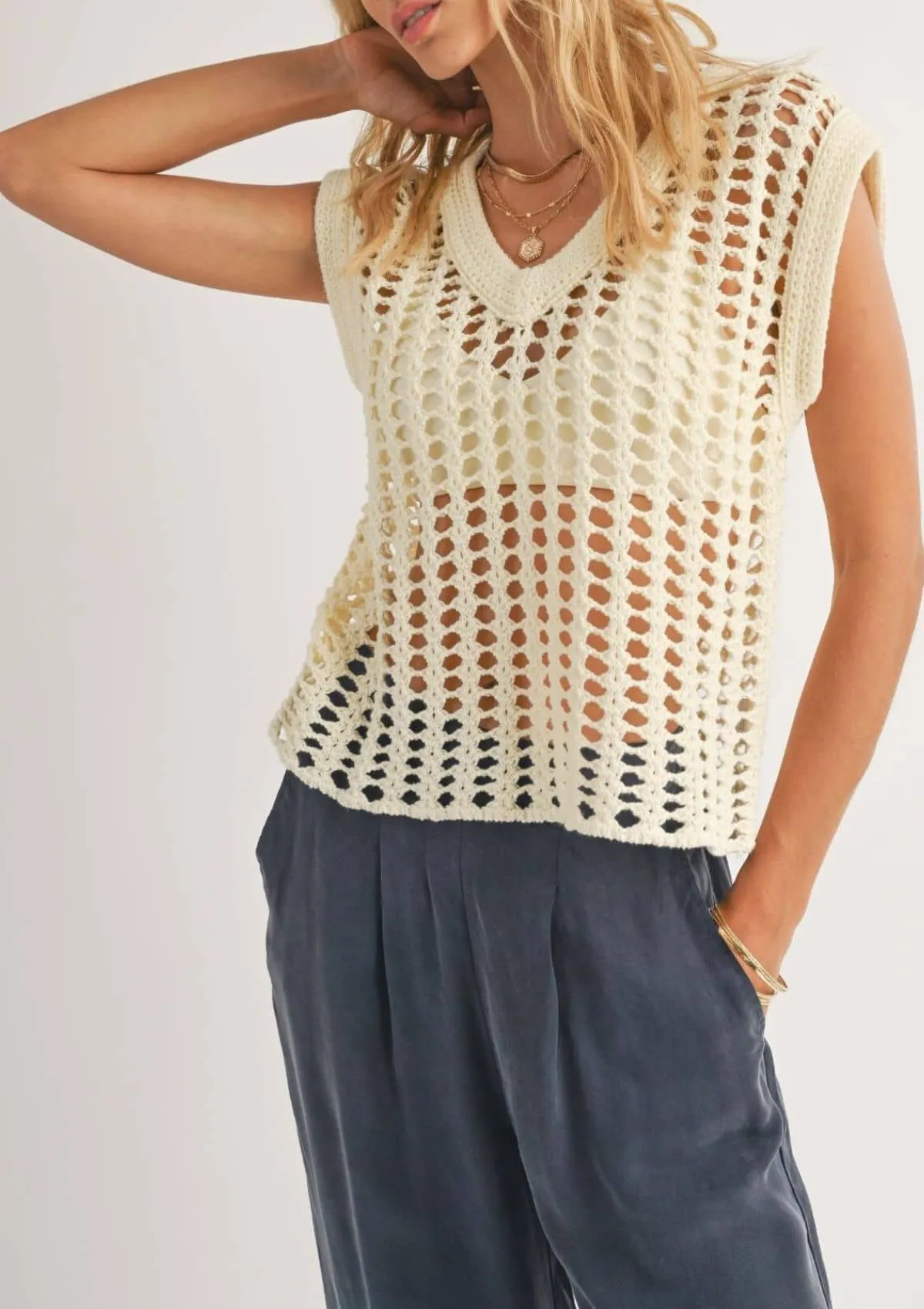 Lexi Open Knit Sweater Vest - Ivory