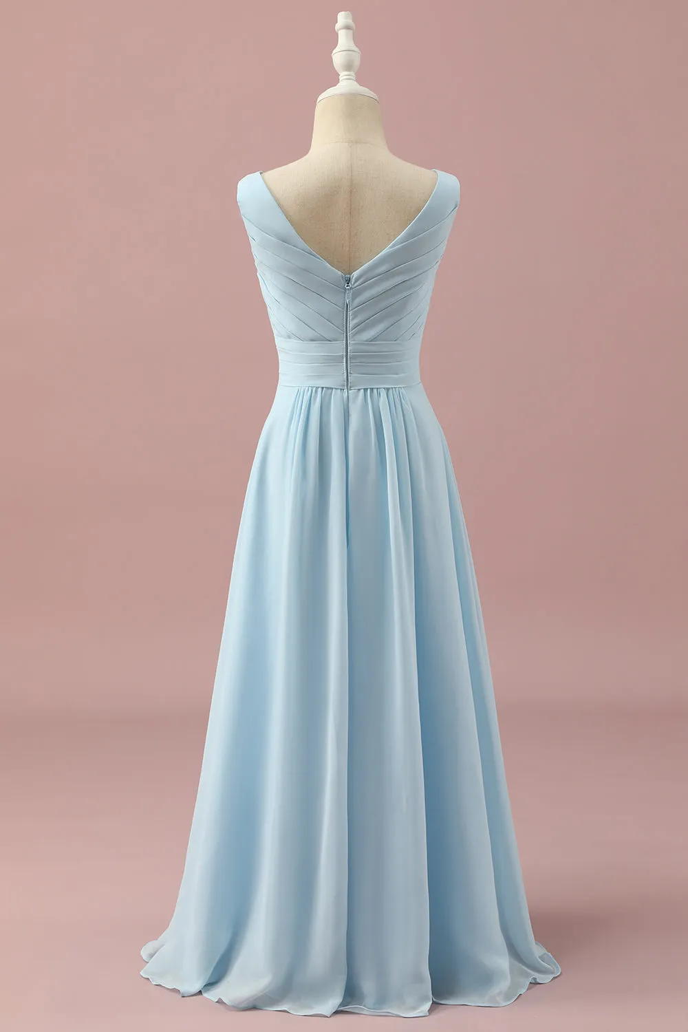 Light Blue V-Neck Chiffon Junior Bridesmaid Dress