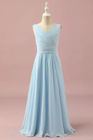 Light Blue V-Neck Chiffon Junior Bridesmaid Dress