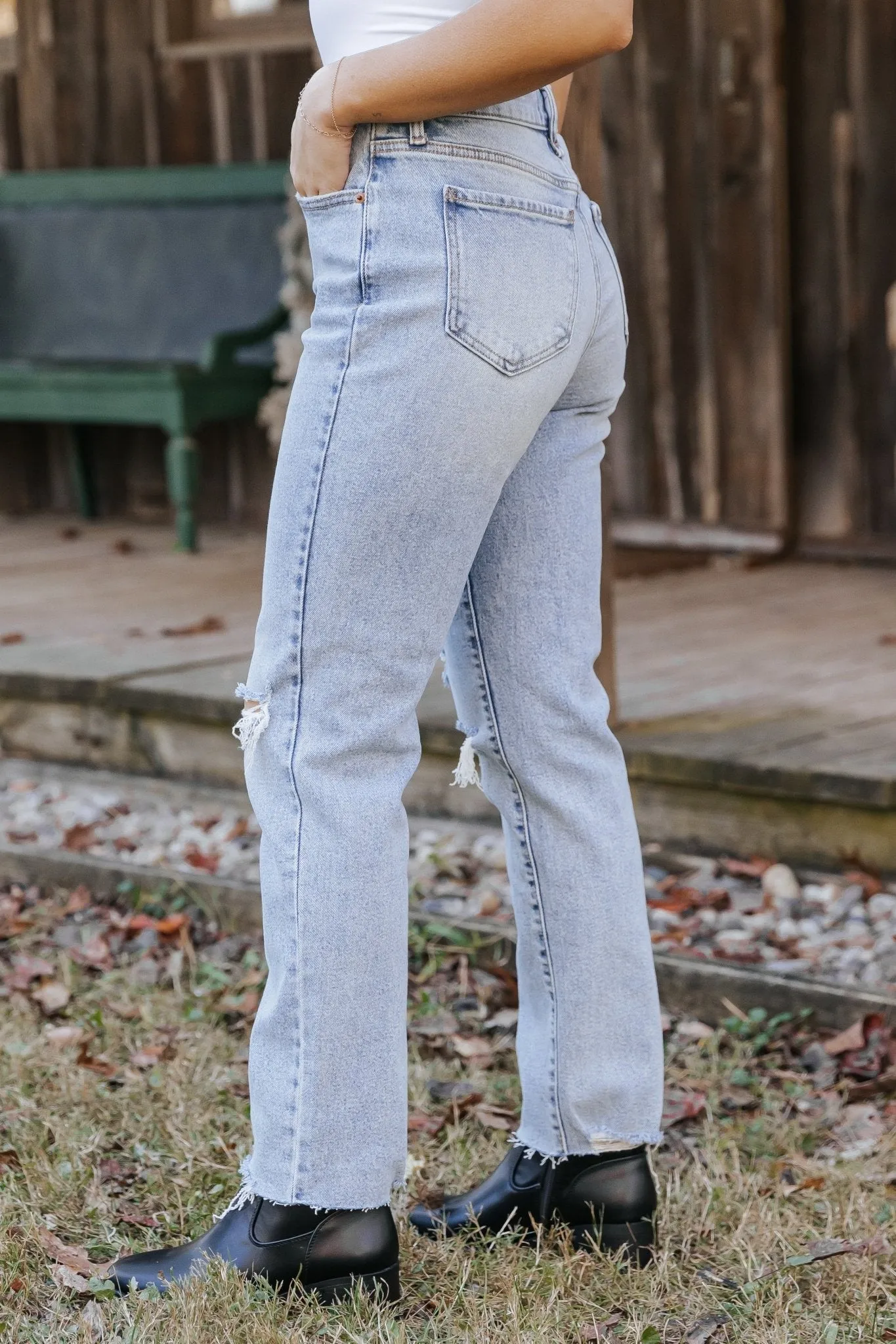 Light Wash High Rise Distressed Straight Leg Jeans