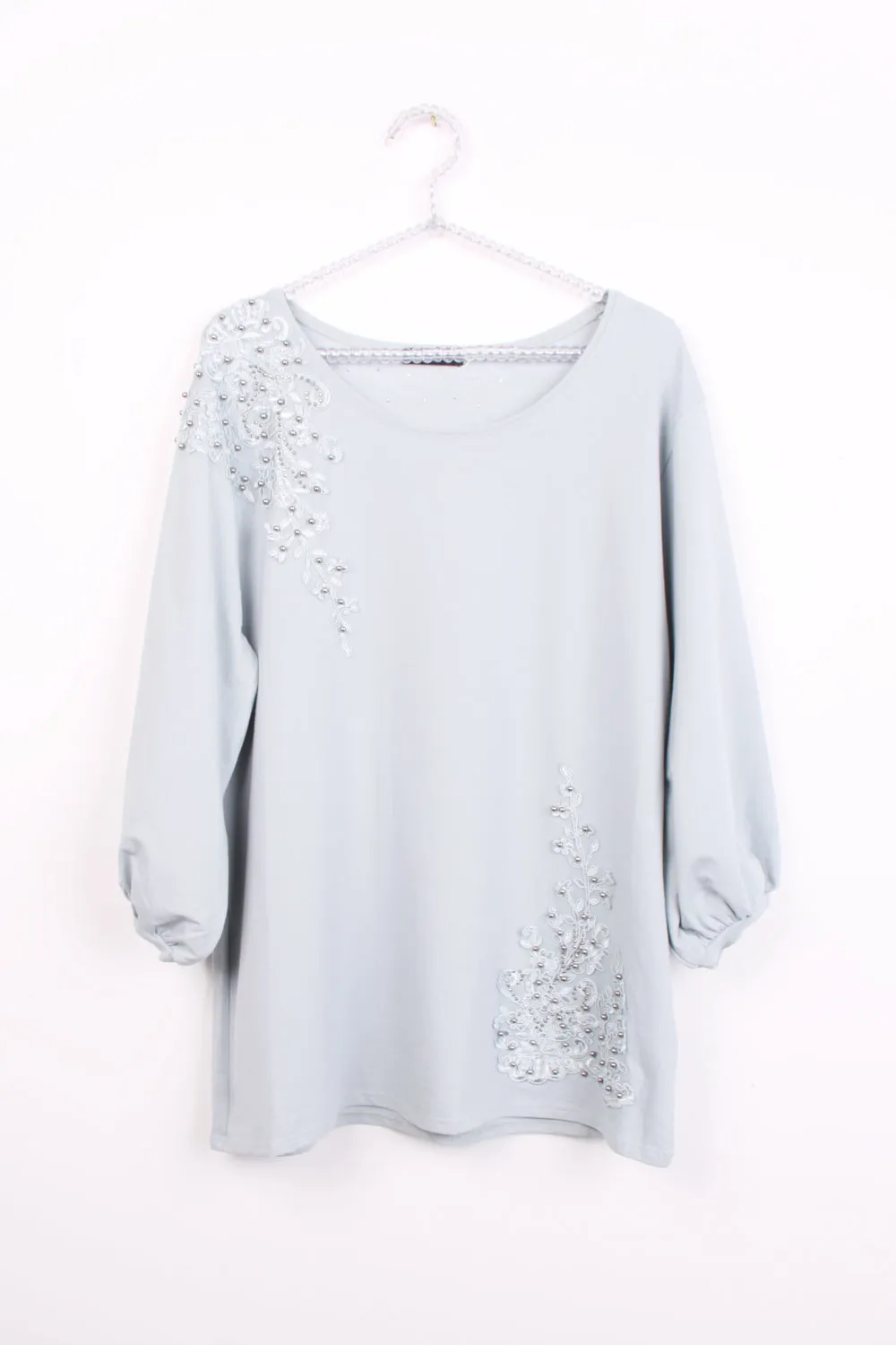 Long Sleeve Tunic Top with Floral Embroidery