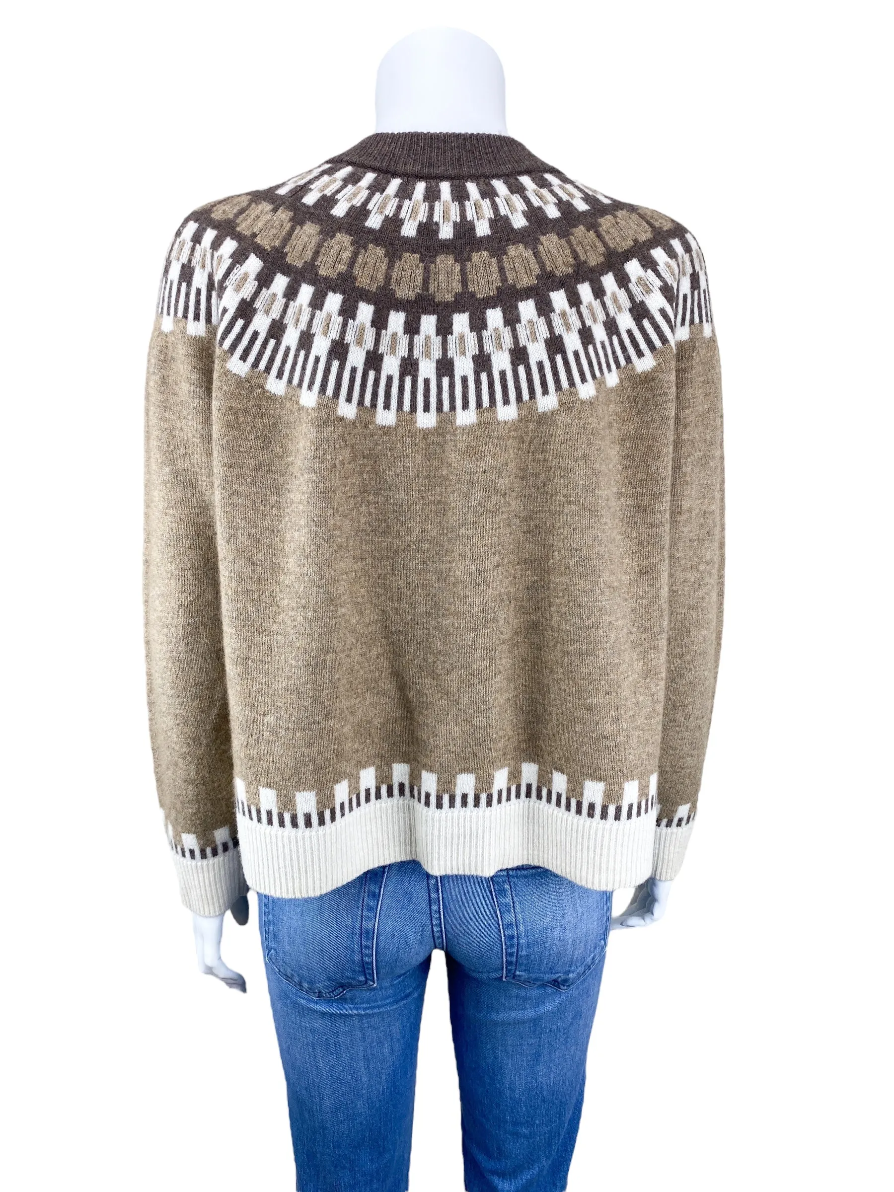 Madewell Women's Frankfort Fair Isle Cardigan Sweater Taupe Brown Size M