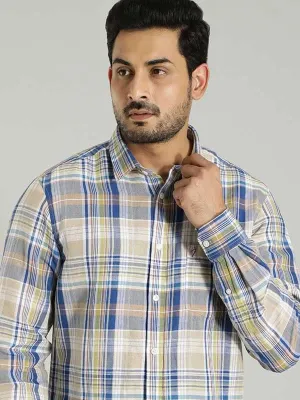 Men Checked Full Sleeve Linen Blend Shirt