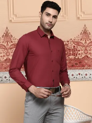 Men Cotton Spandex Shirt 2 Way Stretch Maroon LY6