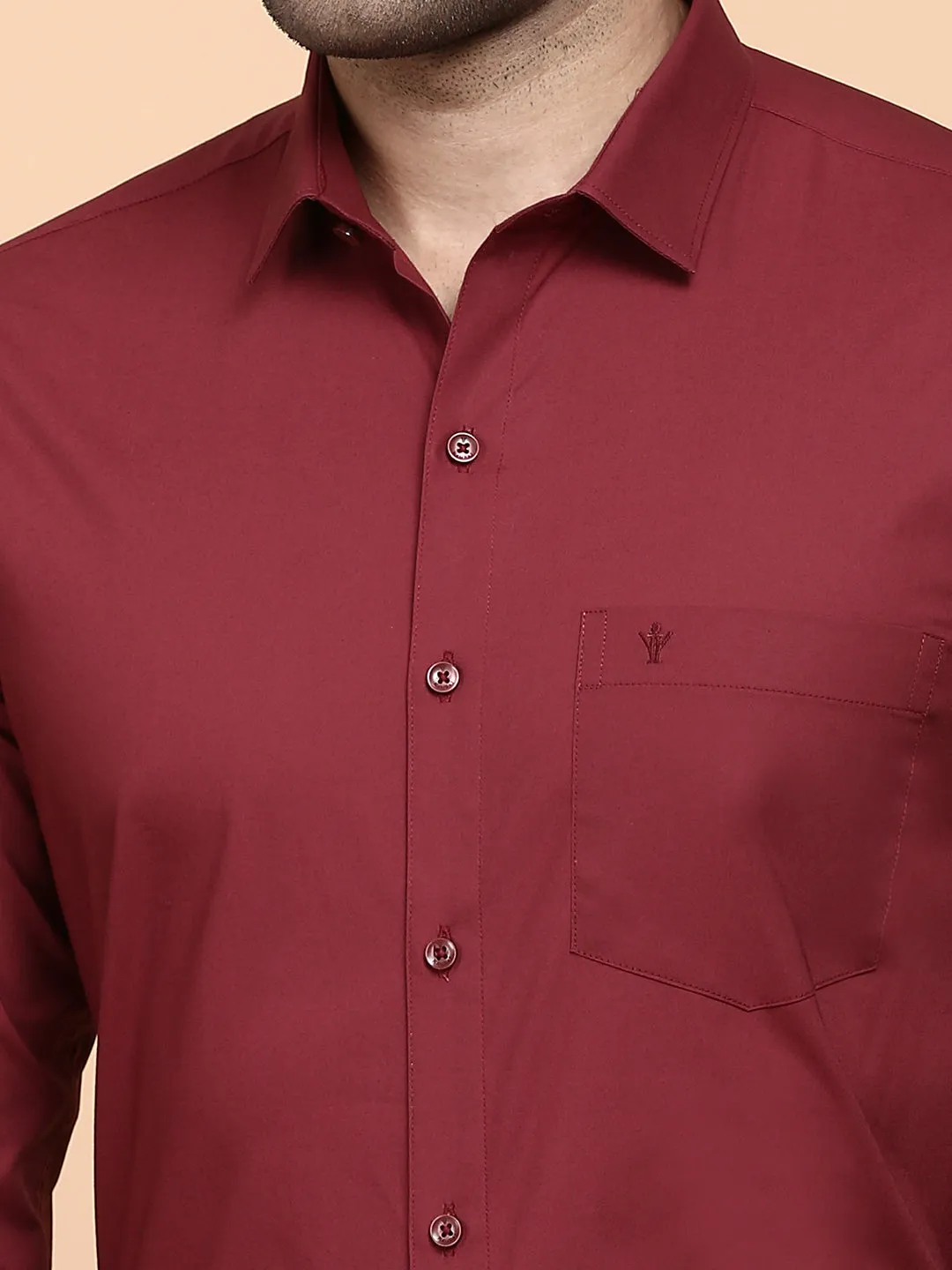 Men Cotton Spandex Shirt 2 Way Stretch Maroon LY6