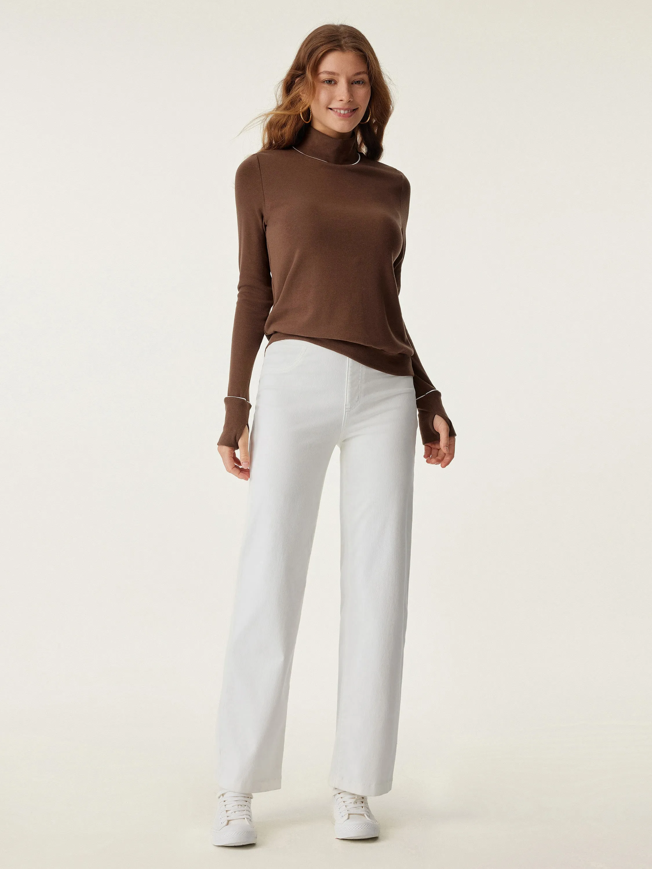 Mockneck Relaxed Pipping Brami Top