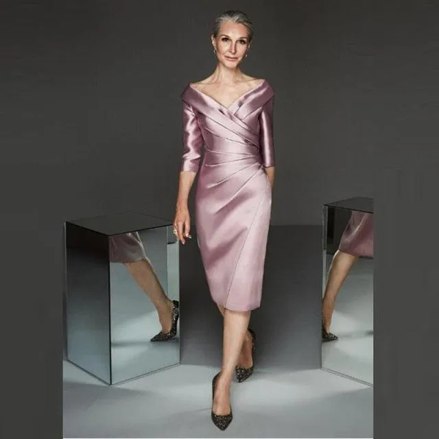 Modern Lilac Satin Mother of Groom/Bride Sheath Dress