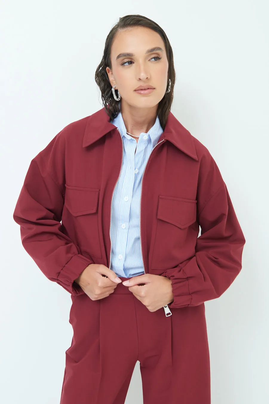 Modern zip-up jacket with elastic cuffs wholesale