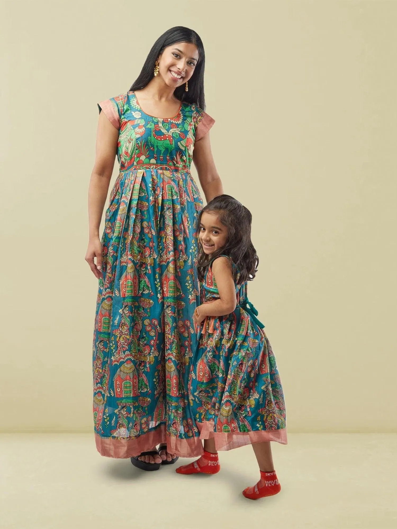 Mommy n Me - Blue Kalankari Print Dresses