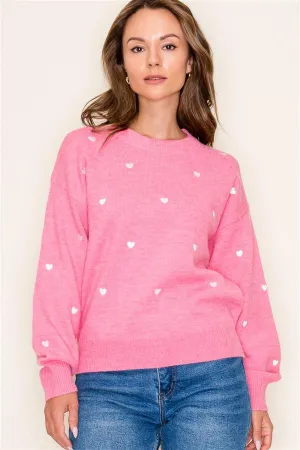 Pink Embroidered Heart Sweater