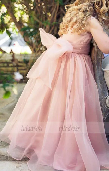 Pink Floor Length Flower Girl Dresses Children Birthday Dress Organza Kids Wedding Party Dresses