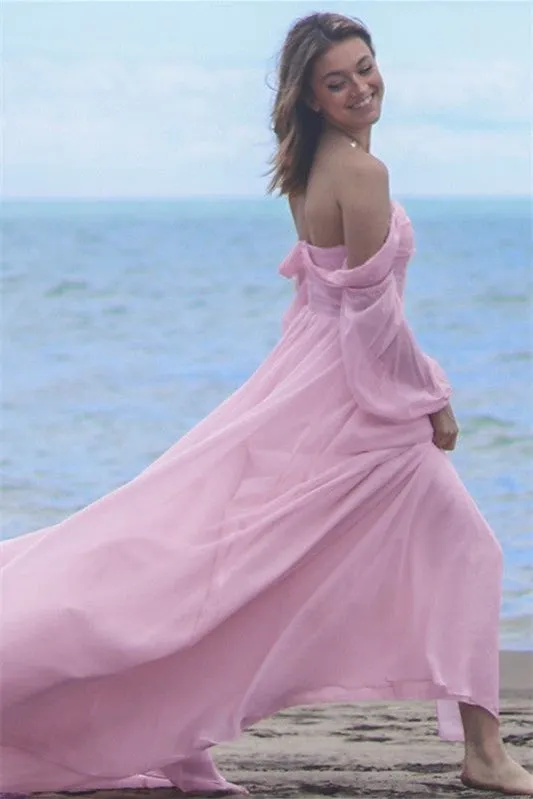 Pink Off the Shoulder Prom Dresses, Vocation Dresses, Newest Prom Dresses, Simple Beach Wedding Dresses