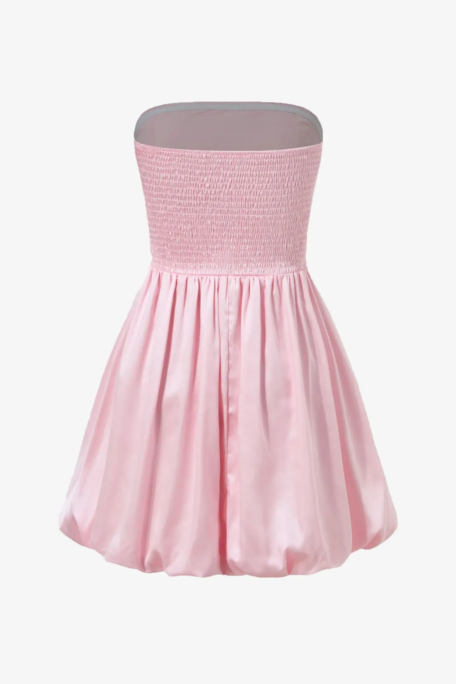 Pink Satin Strapless Bubble Mini Dress