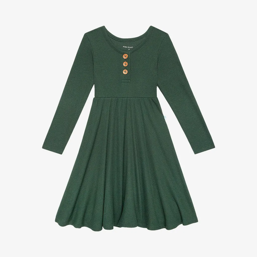 Posh Peanut Pine Waffle L/S Henley Twirl Dress