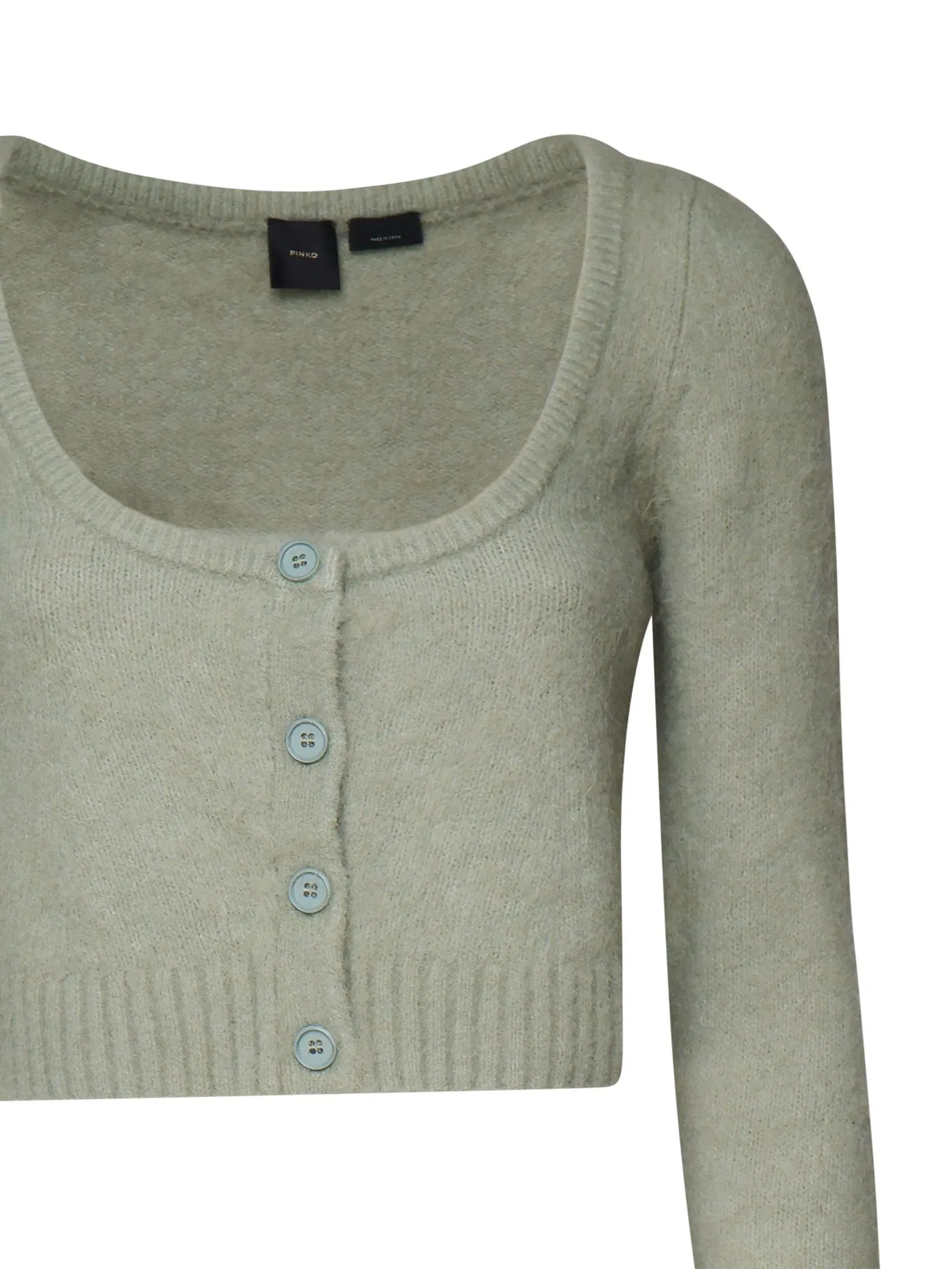 Sage Cotton Sweater with Round Neckline