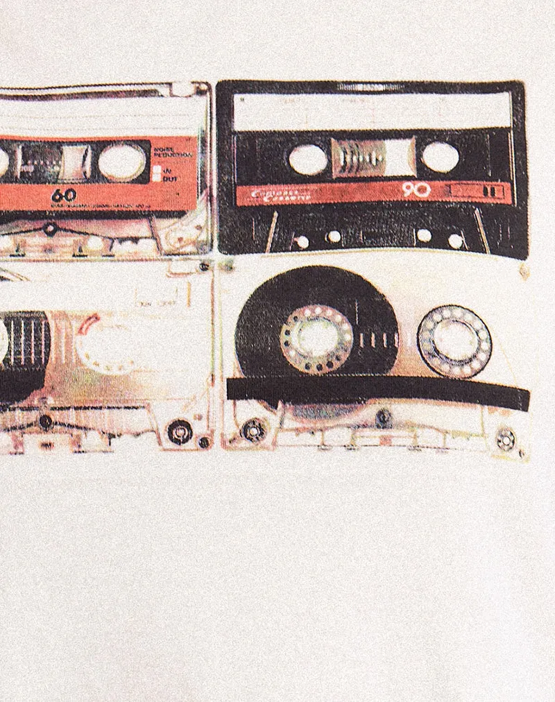 Saki Tee in Ivory with Retro Cassette Motif