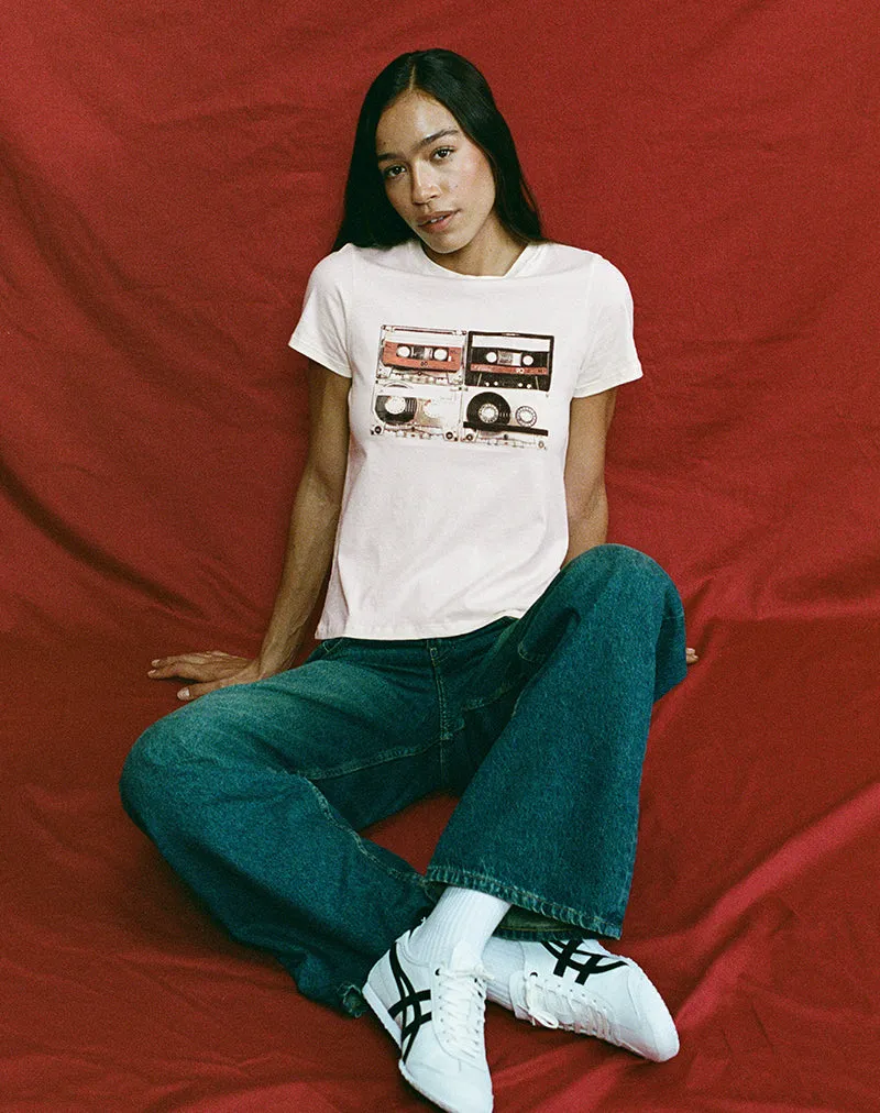 Saki Tee in Ivory with Retro Cassette Motif