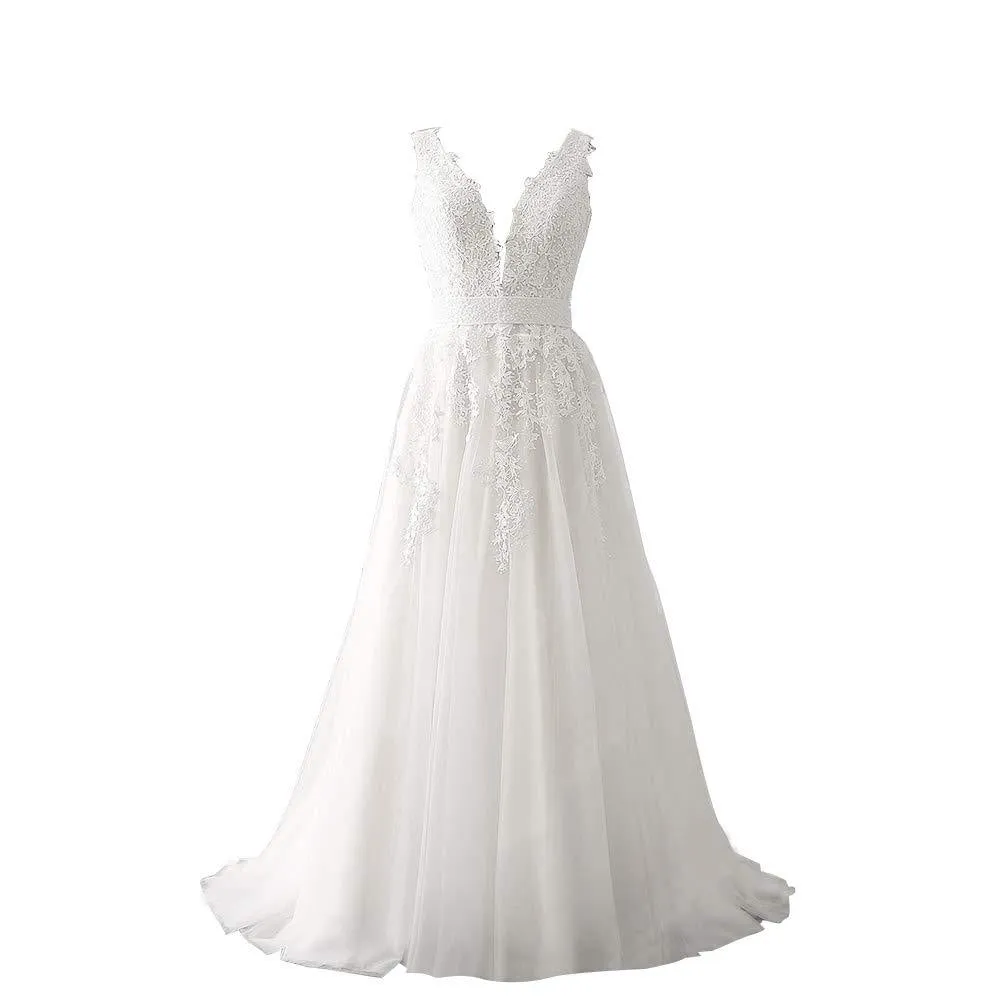 sd-hk Wedding Dress for Bride Lace Applique Evening Dress Women Straps Ball Gowns