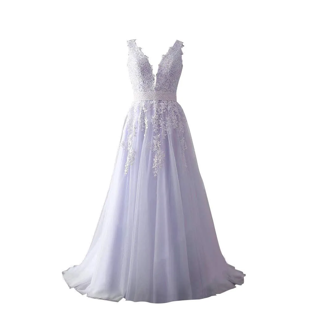 sd-hk Wedding Dress for Bride Lace Applique Evening Dress Women Straps Ball Gowns