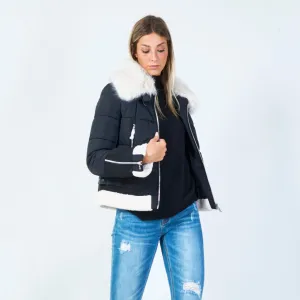 Short padded jacket with faux fur collar wholesale