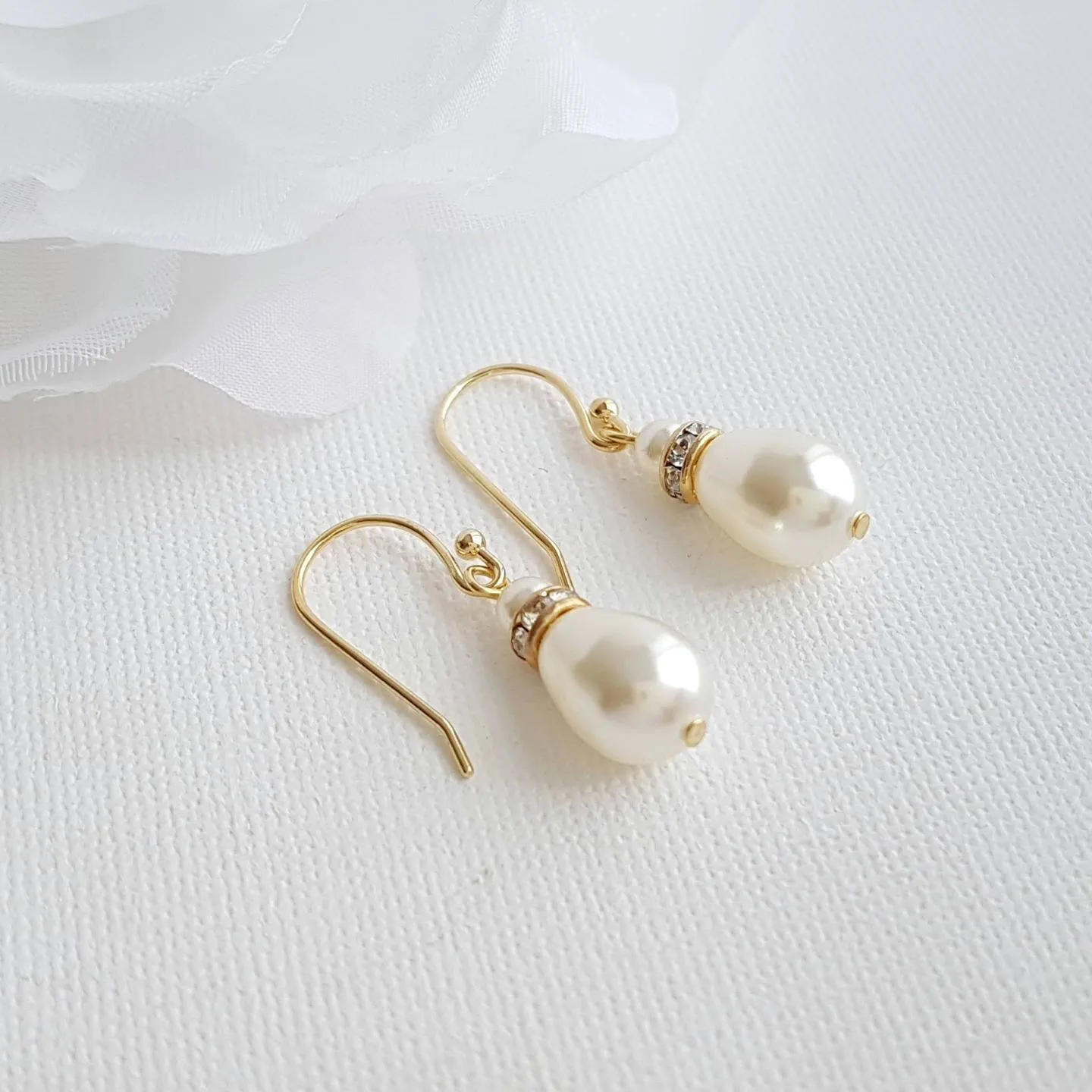 Simple Gold Earrings With Pearl Drops -June