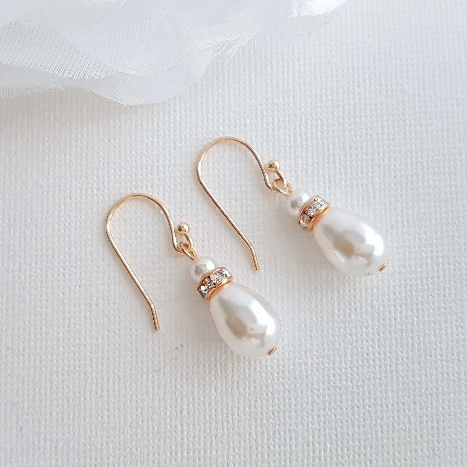 Simple Gold Earrings With Pearl Drops -June