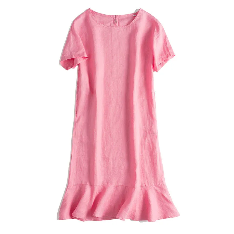 Simple Pure Color Linen Dresses For Women