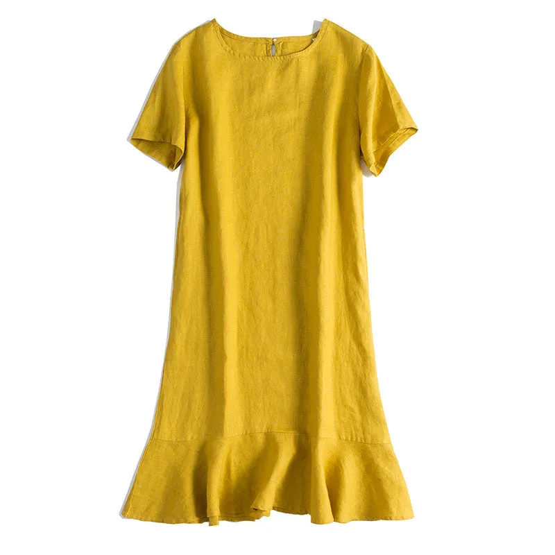 Simple Pure Color Linen Dresses For Women