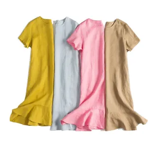 Simple Pure Color Linen Dresses For Women