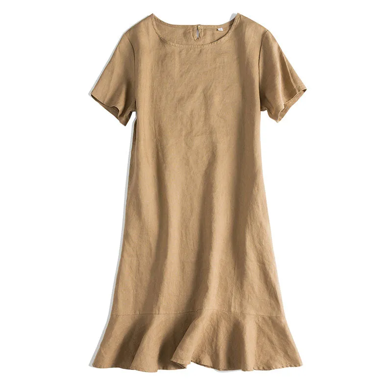 Simple Pure Color Linen Dresses For Women