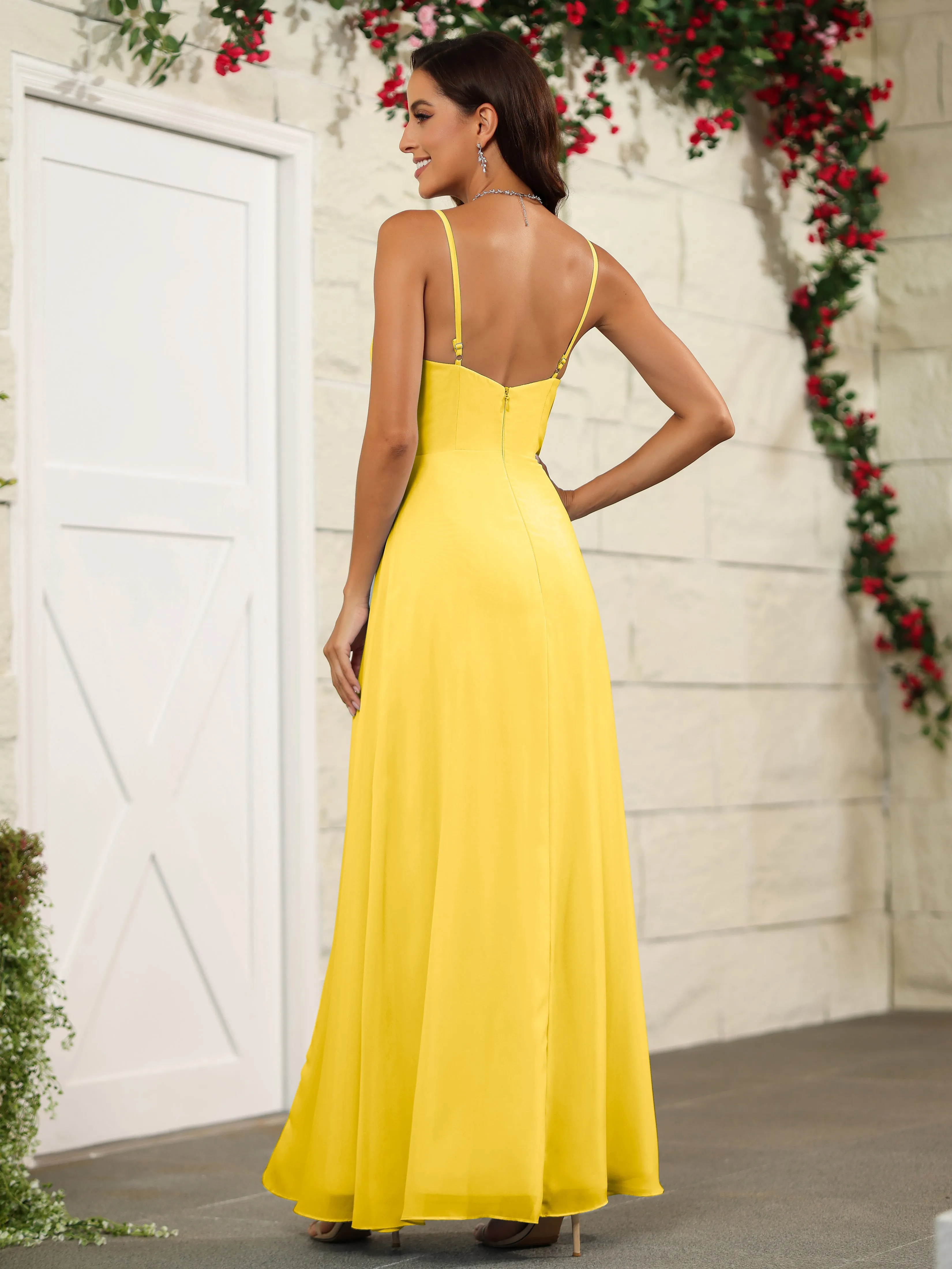 Simple Spaghetti Straps Chiffon Long Bridesmaid Dresses