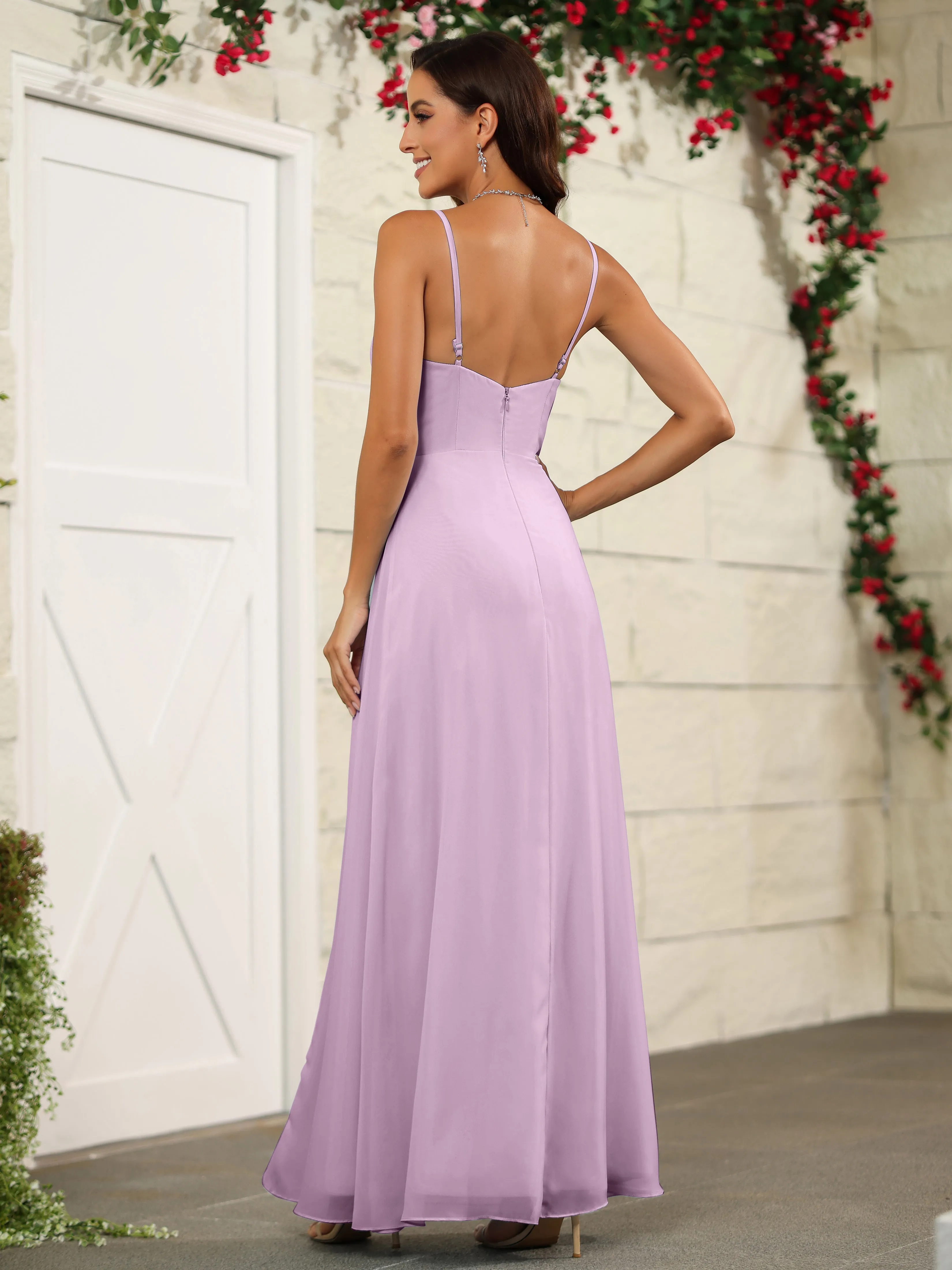 Simple Spaghetti Straps Chiffon Long Bridesmaid Dresses