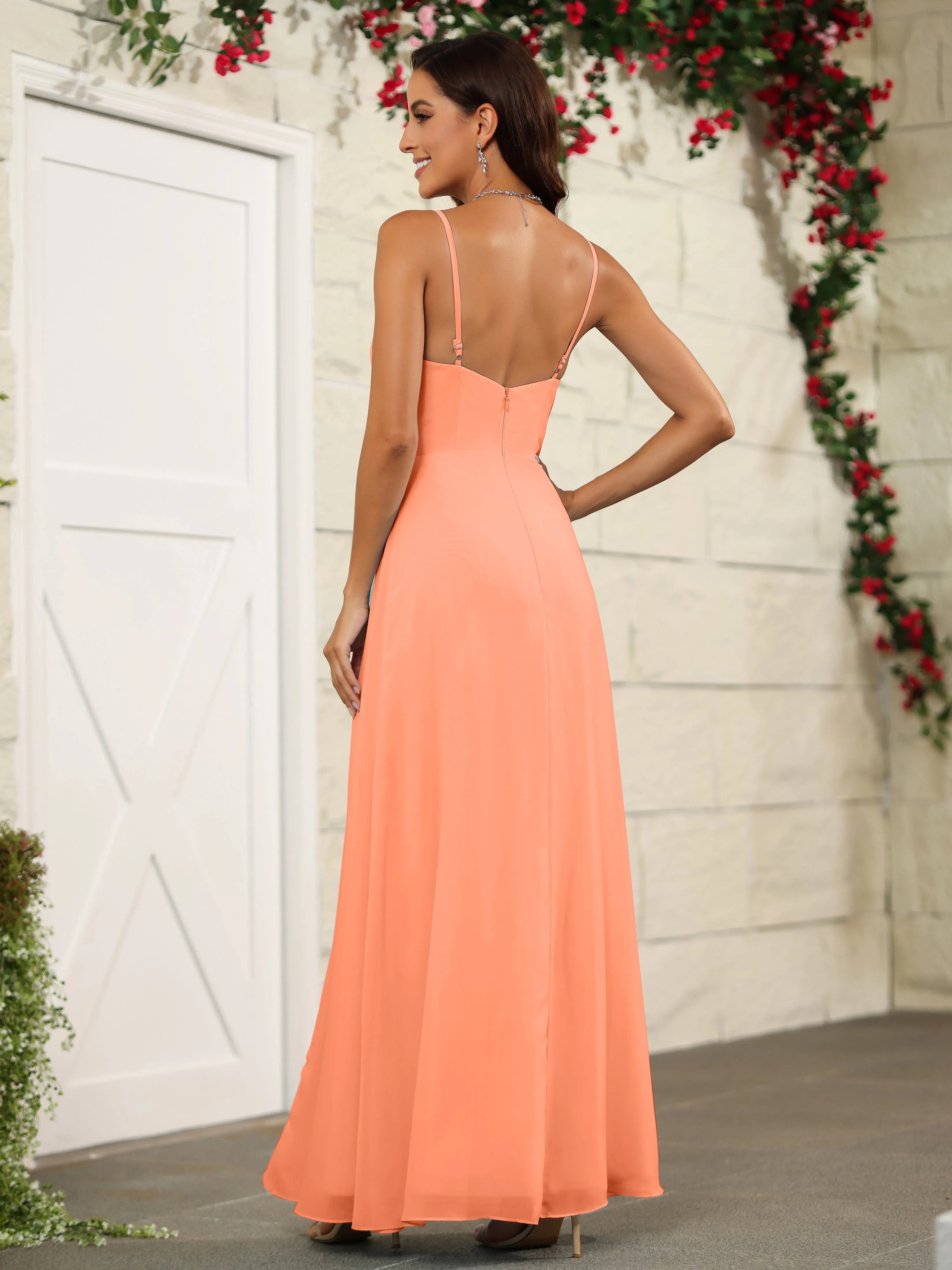 Simple Spaghetti Straps Chiffon Long Bridesmaid Dresses